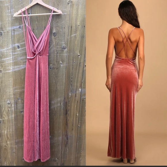 Blush Mauve Velvet Asymmetric Faux-Wrap Maxi Dress 🌿 - Picture 2 of 12